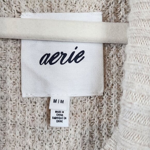 Aerie Sz Medium Beige Waffle Knit Half-Zip Sweater Ribbed Mock Neck - Picture 6 of 12